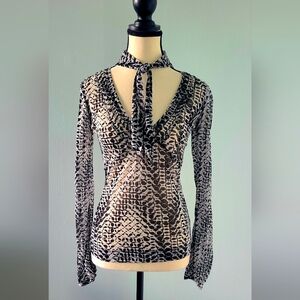 MEXX Black & White Patterned Mesh Blouse
